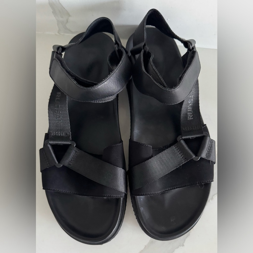 NEW Rudsak leather support strap sandal black 45 12 classic modern office comfy